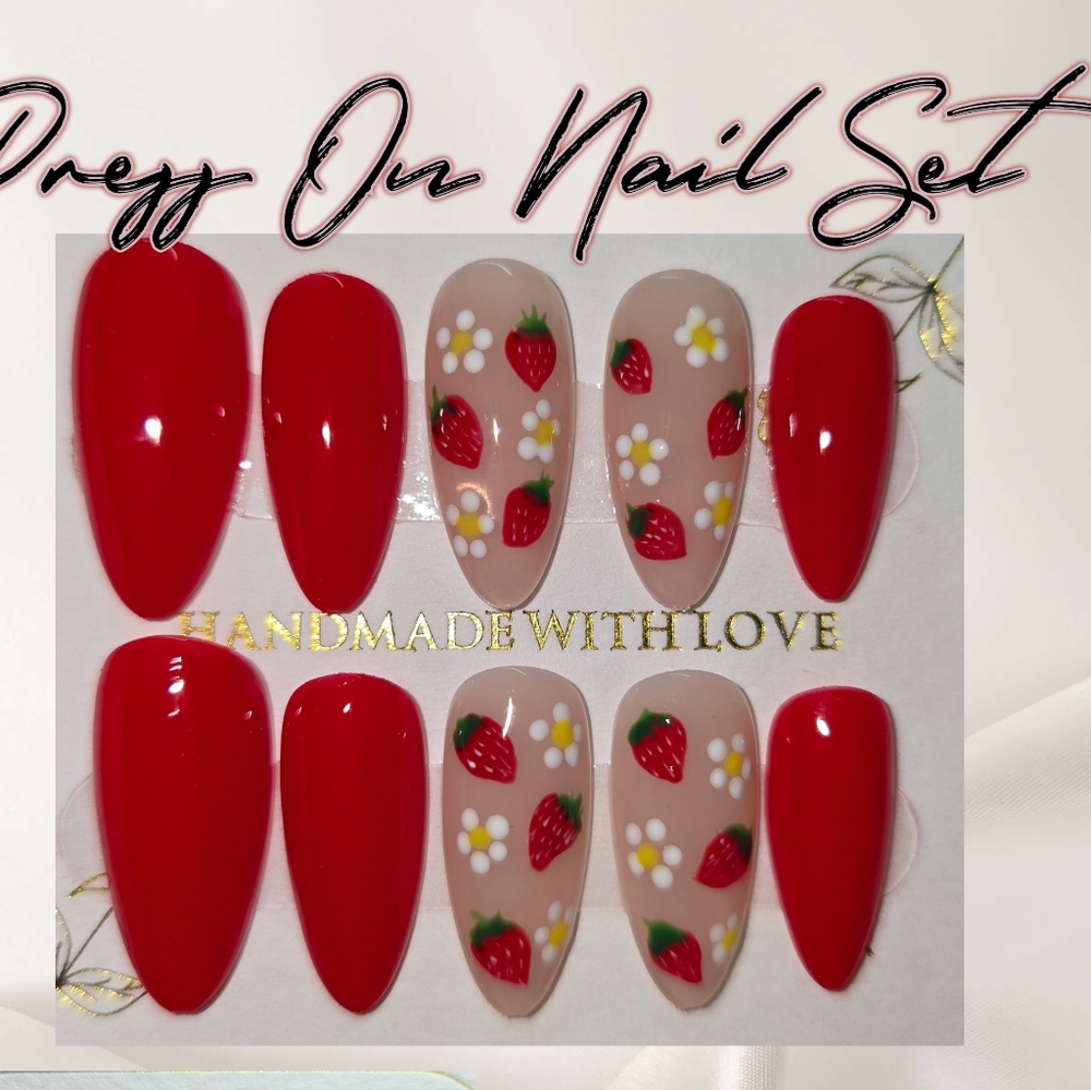 Red and Strawberry Press-On Nails